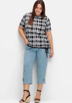 Shirt mit Grafik-Muster und U-Boot-Ausschnitt