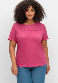 Shirt mit Lochstickerei-Einsatz vorn