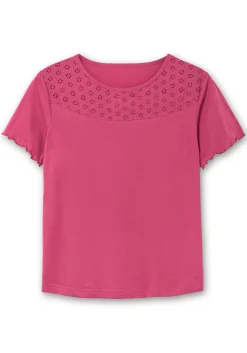 Shirt mit Lochstickerei-Einsatz vorn