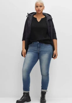 Shirt mit Rundhals und Schlitz, 3/4-Ärmel