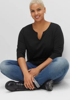 Shirt mit Rundhals und Schlitz, 3/4-Ärmel