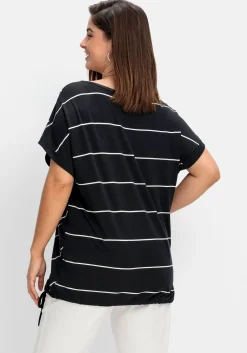 Shirt mit Streifen und Bindeband am Saum