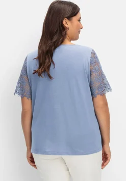 Shirt mit transparentem Spitzenbesatz