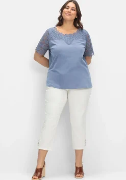 Shirt mit transparentem Spitzenbesatz