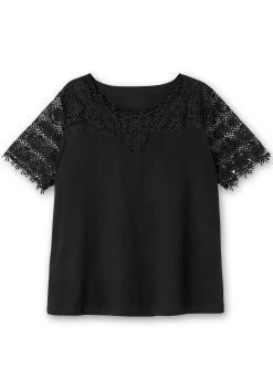 Shirt mit transparentem Spitzenbesatz