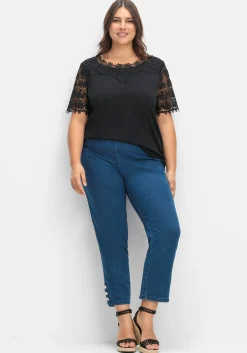 Shirt mit transparentem Spitzenbesatz