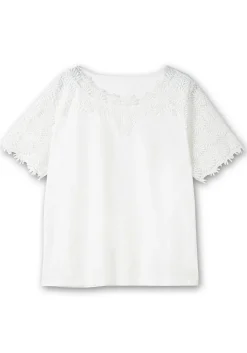 Shirt mit transparentem Spitzenbesatz