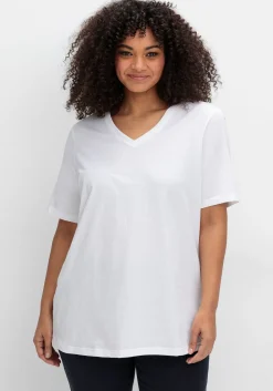 Shirt mit V-Ausschnitt, aus leichtem Jersey