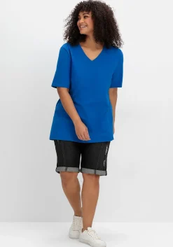 Shirt mit V-Ausschnitt, aus leichtem Jersey