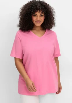 Shirt mit V-Ausschnitt, aus leichtem Jersey