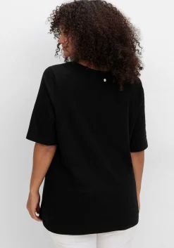 Shirt mit weitem Rundhalsausschnitt, in Rippstruktur