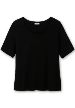 Shirt mit weitem Rundhalsausschnitt, in Rippstruktur