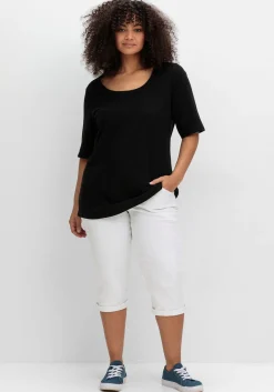 Shirt mit weitem Rundhalsausschnitt, in Rippstruktur