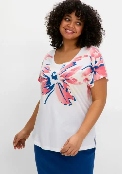 Shirt mit weitem Rundhals und großem Blütenprint