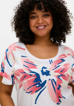 Shirt mit weitem Rundhals und großem Blütenprint