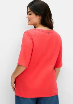 Shirt mit weitem Rundhalsausschnitt, in Rippstruktur