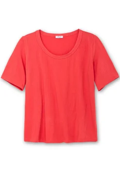 Shirt mit weitem Rundhalsausschnitt, in Rippstruktur