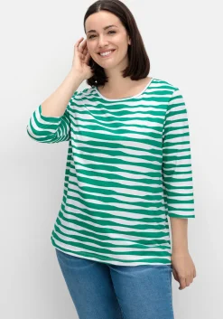 Shirt mit welligen Streifen und 3/4-Ärmeln