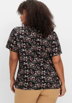 Shirt mit Zipper am Ausschnitt und Blumenprint