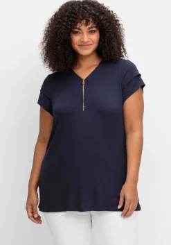 Shirt mit Zipper am V-Ausschnitt
