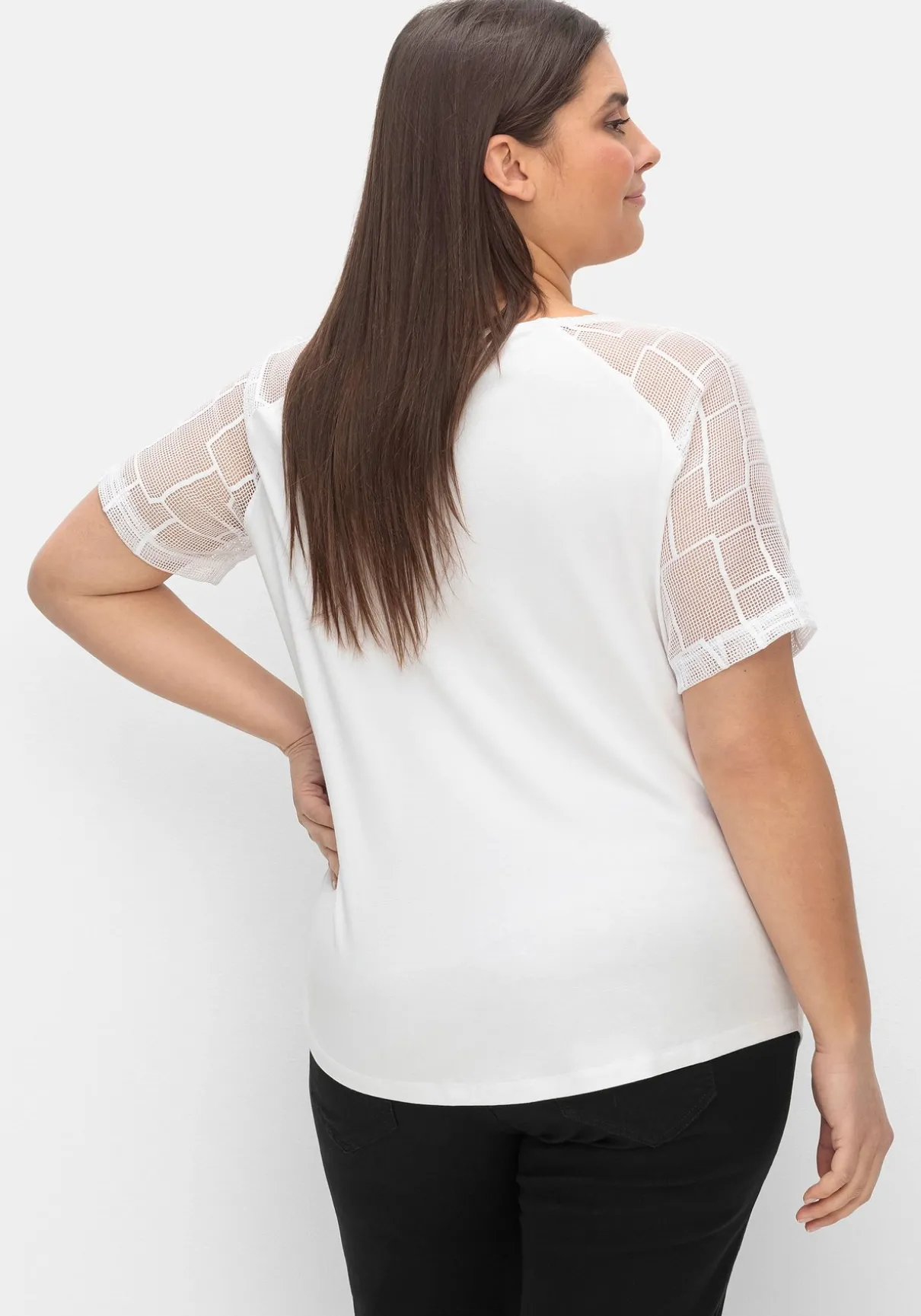 Shirt mit Zipper und Ärmeln aus Spitze