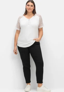 Shirt mit Zipper und Ärmeln aus Spitze