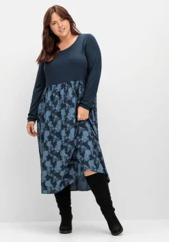Shirtkleid in Midilänge, im Muster- und Materialmix
