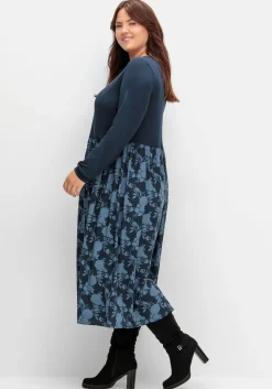 Shirtkleid in Midilänge, im Muster- und Materialmix