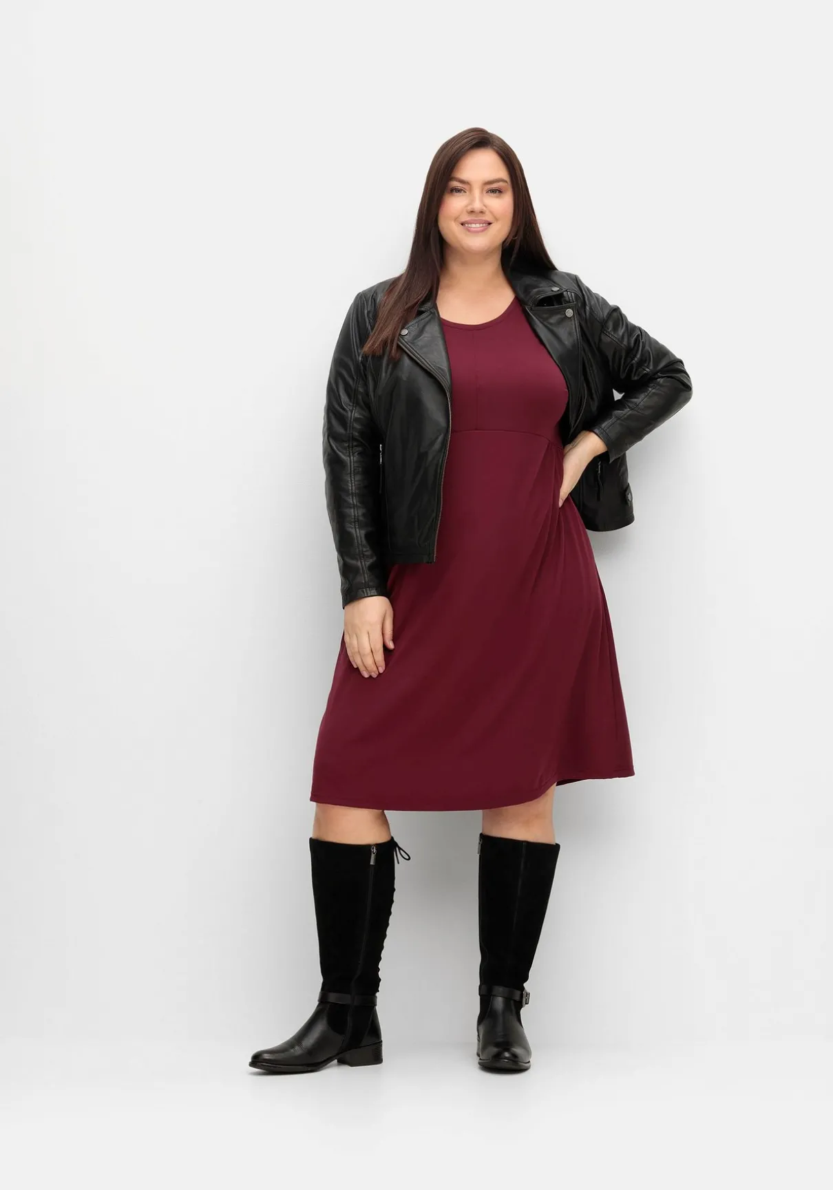 Shirtkleid mit gerafften 3/4-Ärmeln