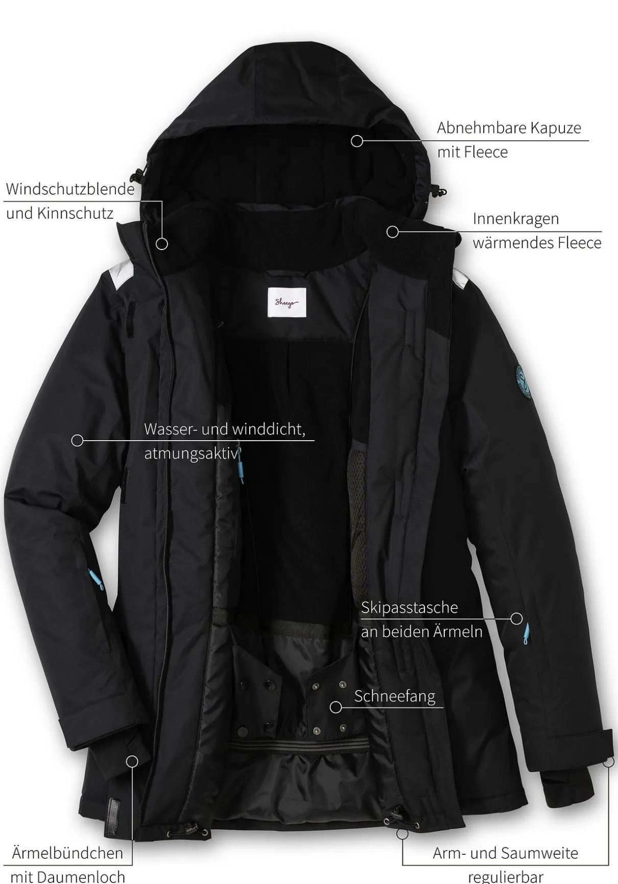 Skijacke, wasser- und winddicht, atmungsaktiv