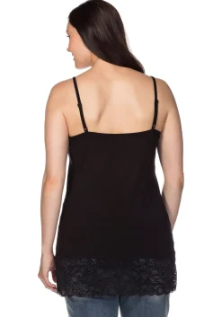 Spaghetti-Top mit breitem Spitzensaum