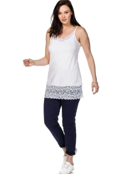 Spaghetti-Top mit breitem Spitzensaum