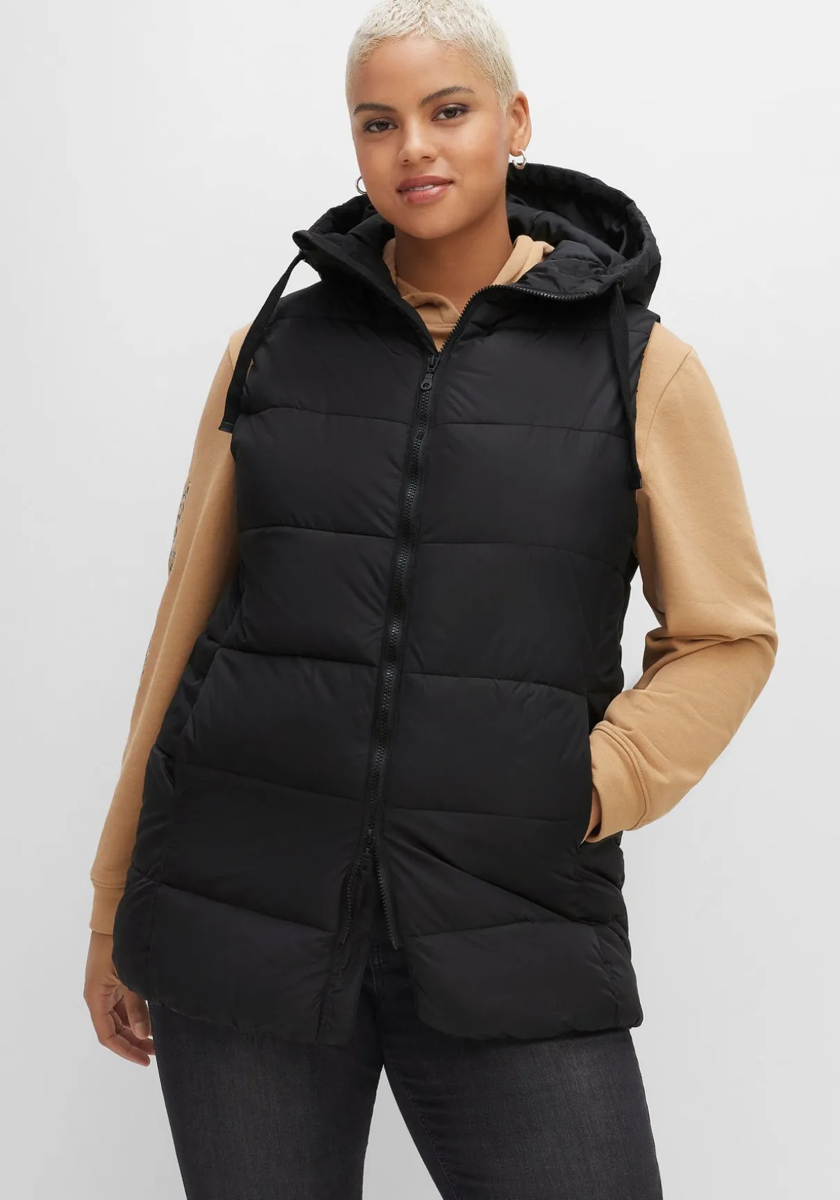 Steppweste in A-Linie, mit Kapuze und 2-Wege-Zipper