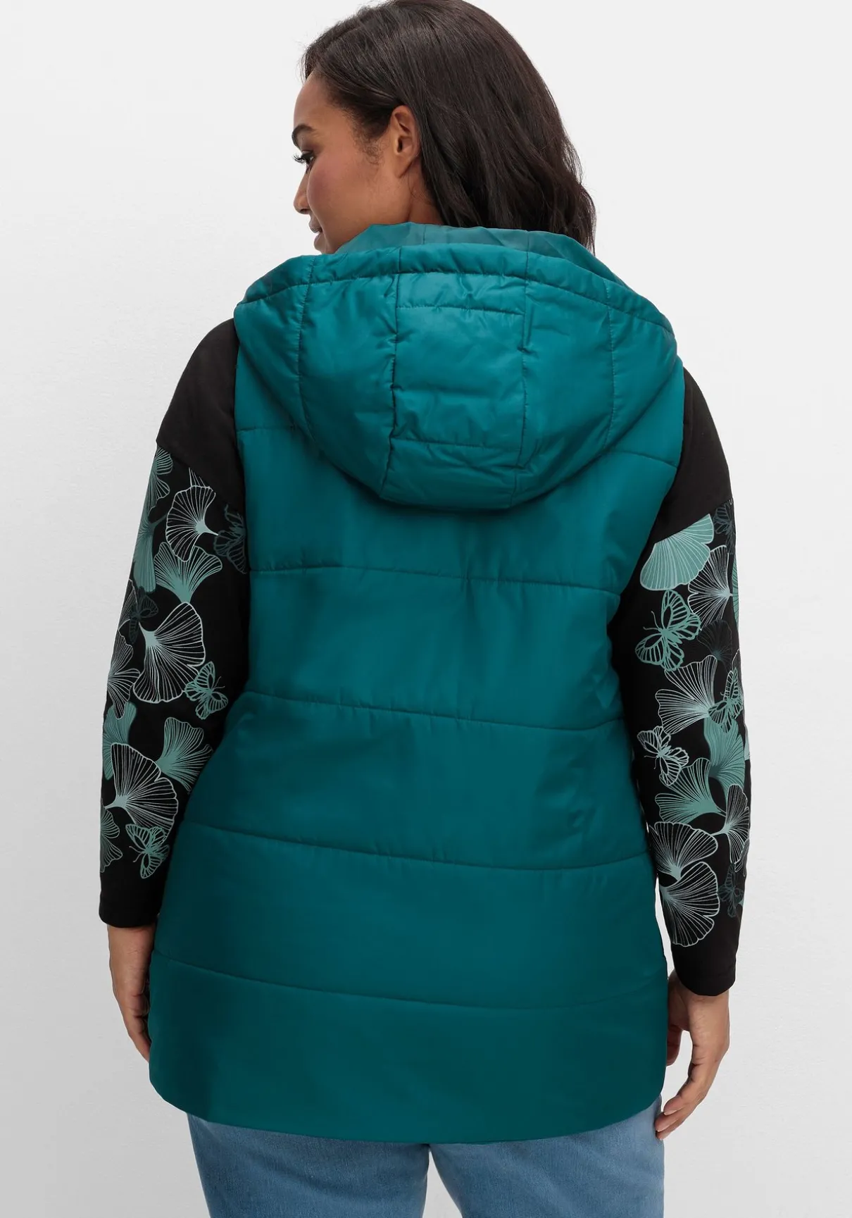 Steppweste mit Kapuze und Glitzer-Details