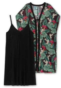 Strandset aus Jerseykleid und offenem Kaftan