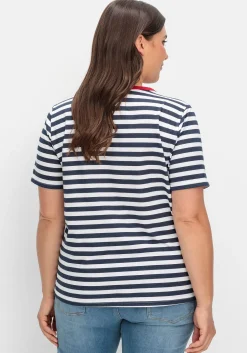 Streifenshirt mit kurzer Zierknopfleiste
