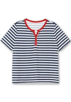 Streifenshirt mit kurzer Zierknopfleiste