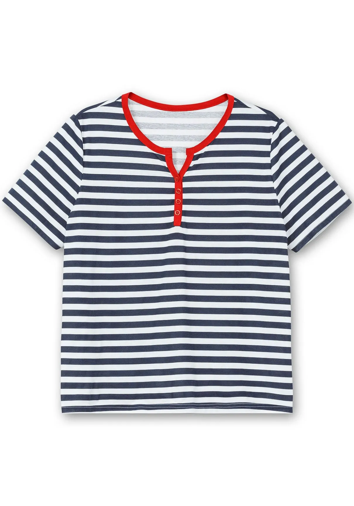 Streifenshirt mit kurzer Zierknopfleiste