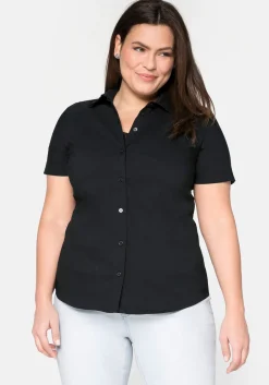 Stretch-Bluse mit kurzem Arm, leicht tailliert