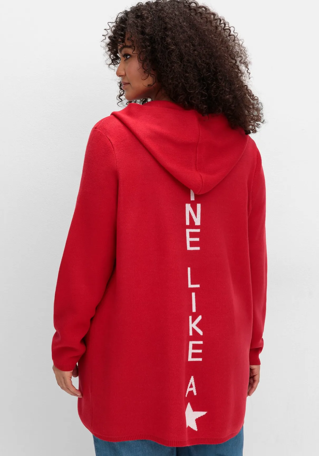 Strickjacke mit Kapuze und Jacquard-Details