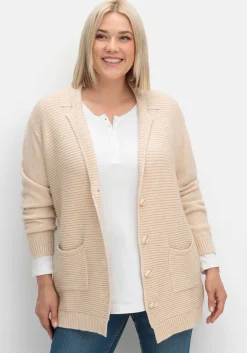 Strickjacke mit Reverskragen und Rippmuster vorn