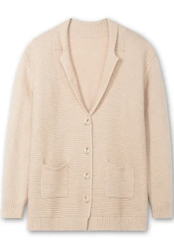 Strickjacke mit Reverskragen und Rippmuster vorn