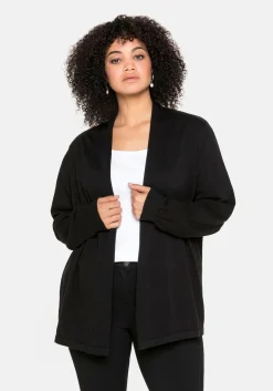 Strickjacke mit schmalem Schalkragen, offene Form