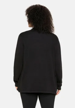 Strickjacke mit schmalem Schalkragen, offene Form