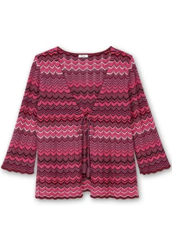 Strickjacke mit Trompetenärmeln, im Zickzackmuster