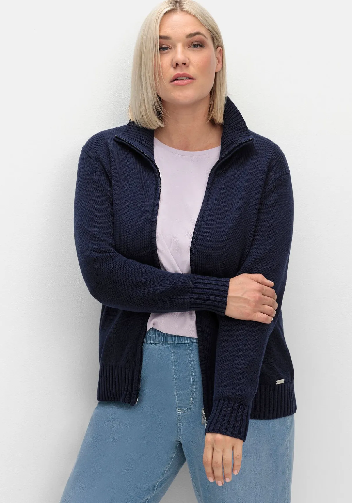 Strickjacke mit Troyerkragen und 2-Wege-Zipper