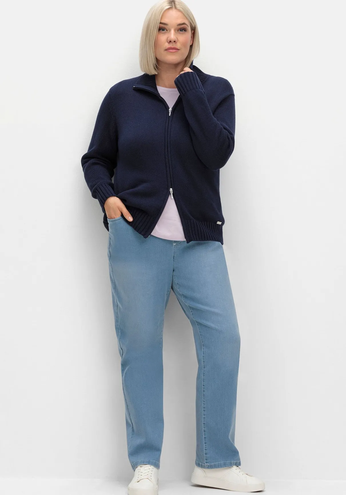 Strickjacke mit Troyerkragen und 2-Wege-Zipper