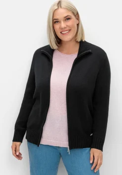 Strickjacke mit Troyerkragen und 2-Wege-Zipper