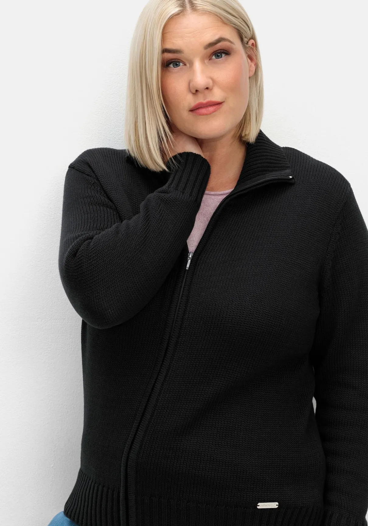 Strickjacke mit Troyerkragen und 2-Wege-Zipper