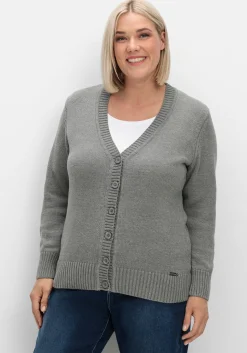 Strickjacke mit V-Ausschnitt und Knöpfen, tailliert